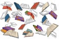 Different books falling from the top vector illustration on white background