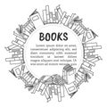 Different books and magazines vector banner in doodle and sketch style. Hand drawn poster Royalty Free Stock Photo