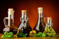 Different bottles of infused olive oil Royalty Free Stock Photo