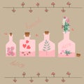 Different bottles with love potion inside. Royalty Free Stock Photo
