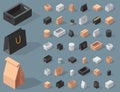 Different box vector isometric icons isolated move service or gift container packaging illustration