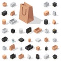 Different box vector isometric icons isolated move service or gift container packaging illustration