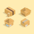 Different box vector isometric icons isolated pack move service or gift container packaging illustration