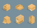 Different box vector isometric icons isolated pack move service or gift container packaging illustration