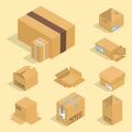 Different box vector isometric icons isolated pack move service or gift container packaging illustration