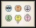 Stylish illustration of a brain logo with ideas on a beige background.