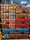 Different brands of sliced bread display