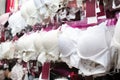 Different bras on hangers in store
