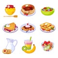 Different Breakfast Dishes Assortment Set Of Icons