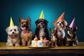 Different breed pets Party happybirthday Generative AI