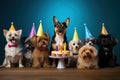 Different breed pets Party happybirthday Generative AI