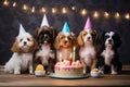 Different breed pets Party happybirthday Generative AI