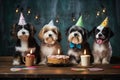 Different breed pets Party happybirthday Generative AI Royalty Free Stock Photo