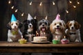 Different breed pets Party happybirthday Generative AI