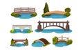 Different Bridges Collection, Wooden and Concrete Footbridges Vector Illustration