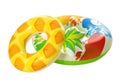 Different bright inflatable rings. Summer holidays