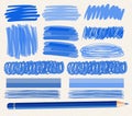 Different brushstrokes of blue ink