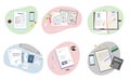 Different business office paper documents top view isolated set
