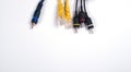 Different cables for connecting different connectors for connecting electronic boards, audio and video inputs, isolated, copy Royalty Free Stock Photo