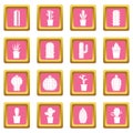 Different cactuses icons pink