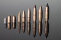 Different caliber bullets Aligned Royalty Free Stock Photo