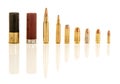 Different calibers of bullets.