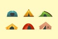 Different camping tent vector icons. Triangle and dome tourist outdoor house. Hiking and trekking camp tents for rest. Royalty Free Stock Photo