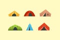 Different camping tent vector icons. Triangle and dome tourist outdoor house. Hiking and trekking camp tents for rest. Royalty Free Stock Photo