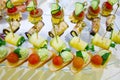 Different canapes - cold appetizers are on table Royalty Free Stock Photo