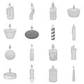 Different candle icons set, monochrome style