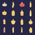 Different candle icons set vector sticker