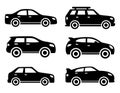 Different car black icon set side view. Vehicle collection. Car silhouettes. Transportation symbol. Vector illustration Royalty Free Stock Photo