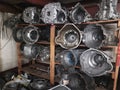 Different car parts in the old garage Royalty Free Stock Photo