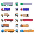 Different cargo truck with container. Big trailer template isolated on white background. Cartoon van mockup set Royalty Free Stock Photo