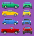 Different cars city vehicle transport vector set of front and side view