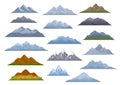 Different cartoon mountains set, isolated graphic vector