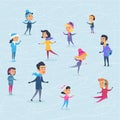 Different Cartoon People on Icerink in Winter Royalty Free Stock Photo