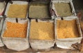 Different cereals in the market of Delhi Royalty Free Stock Photo