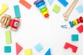 Different children`s wooden toys on a white background. Mockup Royalty Free Stock Photo