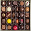 different chocolates in a box or boxed gift, classical symmetry, emotive composition, Royalty Free Stock Photo