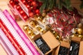 Different Christmas decorations on the table Royalty Free Stock Photo