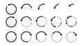 Different circular arrows collection of black color. Rotate arrow and spinning loading symbol. Circular rotation loading Royalty Free Stock Photo