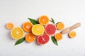 Different citrus fruits on wooden background Royalty Free Stock Photo