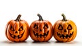 Different classic Halloween lanterns in a row, white background. Generative AI Royalty Free Stock Photo