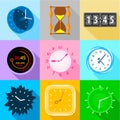 Different clock icons set, flat style