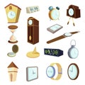 Different clocks icons set, cartoon style