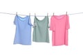 Different clothes drying on washing line against background Royalty Free Stock Photo