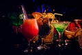 Different cocktails at the bar in a nightclub at a party