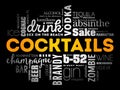 Different cocktails and ingredients, word cloud