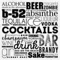 Different cocktails and ingredients, word cloud collage Royalty Free Stock Photo